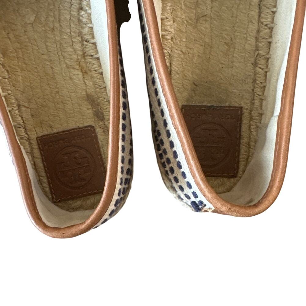 Tory Burch Shaw Fringe Espadrilles Navy Cream Stripe 8 - Picture 3 of 13